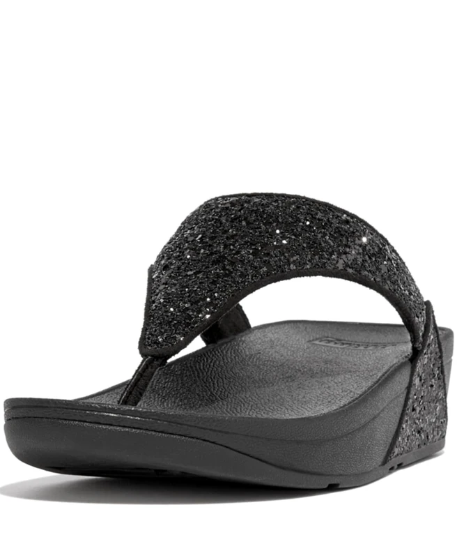 Fitflop Women's Lulu Glitter Flip Flops, Toe-Post Sandals, Comfortable with Natural Arch Support - Black Glitter - 6.5 UK