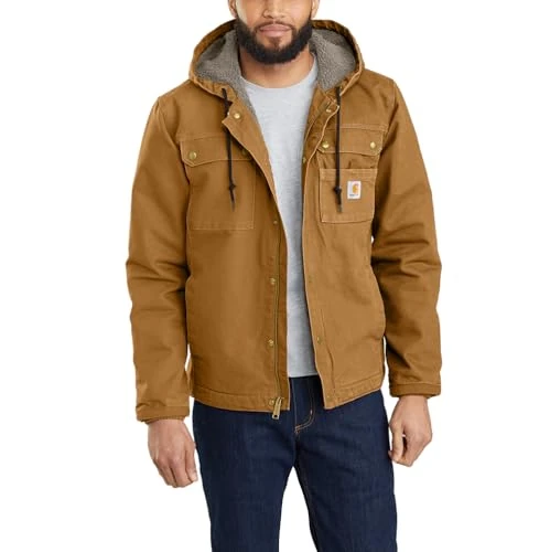 Carhartt Men's Relaxed Fit Washed Duck Sherpa-Lined Utility Jacket, Carhartt® Brown, XL