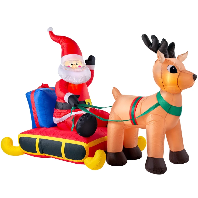 WeRChristmas Pre-Lit Inflatable Santa with Reindeer, Multi-Colour