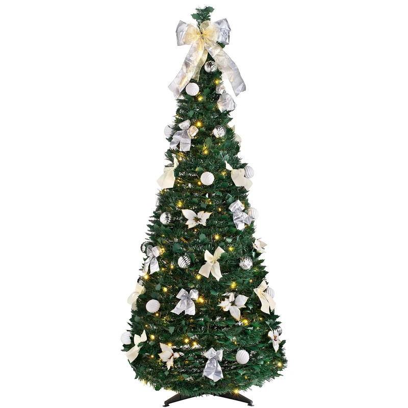 WeRChristmas Pre-Lit Pop Up Decorated Christmas Tree with 150 Warm LED Lights, Multi-Colour, 6 feet/1.8m