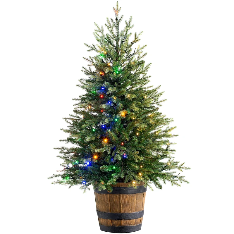 WeRChristmas Pre-Lit Potted Pine Christmas Tree with Dual LED Lights, Green, 4 feet/1.2m, WRC-9057