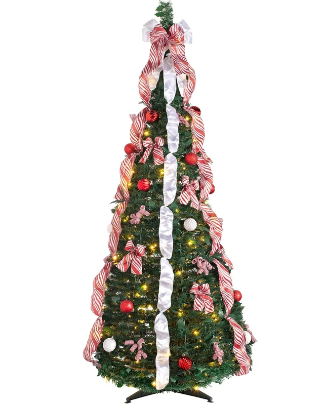 WeRChristmas Pre-Lit Pop Up Decorated Christmas Tree with 150 Static Warm LED Lights, Multi-Colour, 6 feet/1.8m