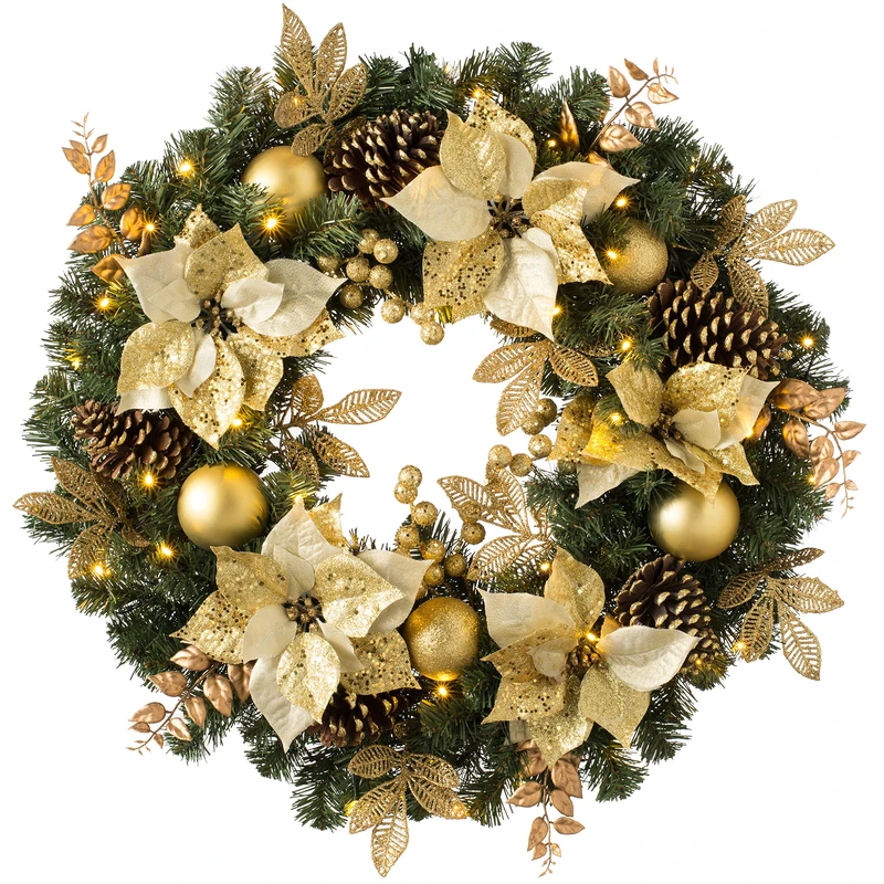Luxury Pre-Lit Decorated Wreath with 50 LED Lights