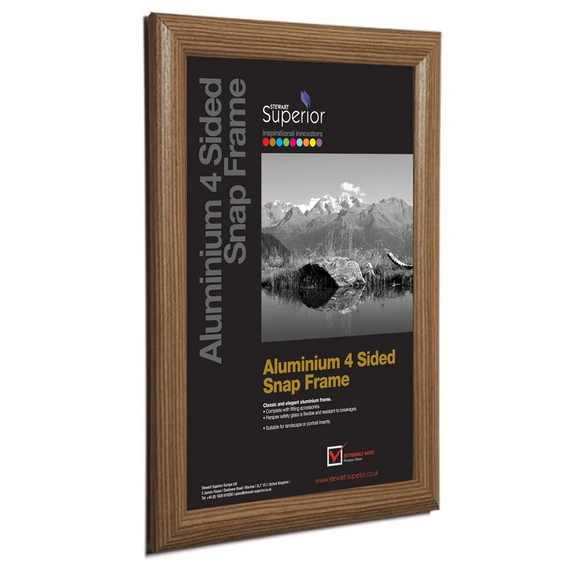 Stewart Superior A1 Aluminium 4 Sided 25mm Front Loading Picture/Poster Snap Frame - Dark Wood Finish
