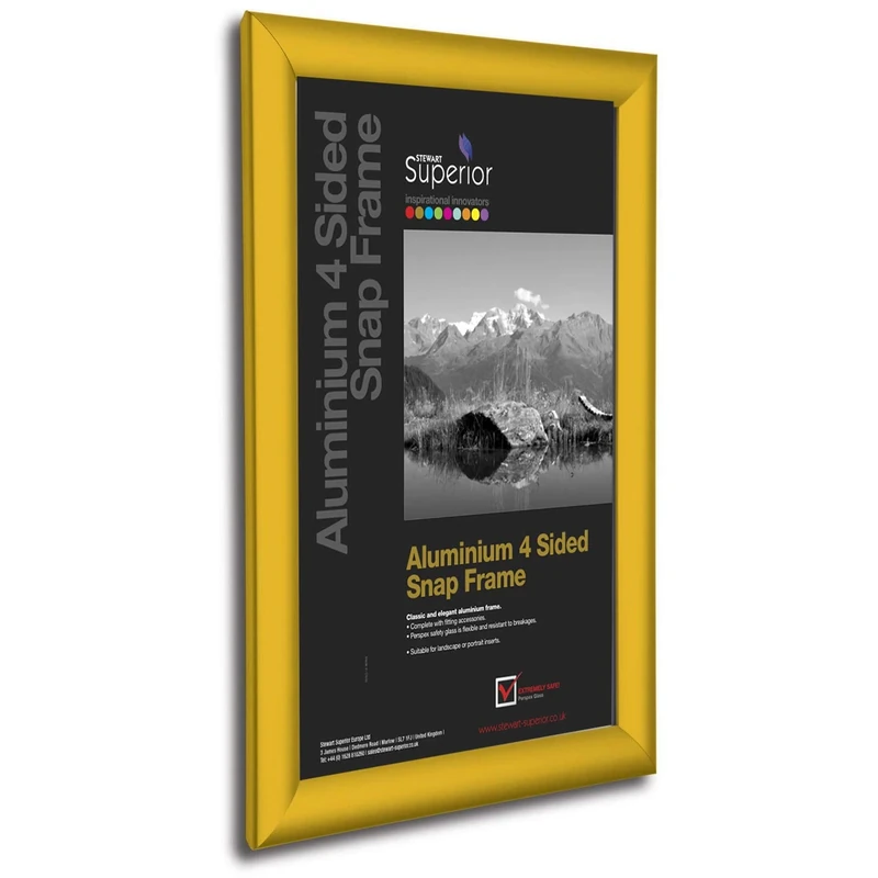 Stewart Superior A1 Aluminium 4 Sided 25mm Front Loading Picture/Poster Snap Frame - Powder Coated Gold