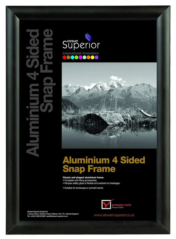 SECO Stewart Superior 30" x 40" Aluminium 4 Sided 25mm Front Loading Picture/Poster Snap Frame - Black"