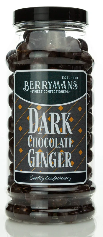 Original Dark Chocolate Ginger Retro Sweets Gift Jar By Berrymans Sweet Shop - Classic Sweets, Traditional Taste.