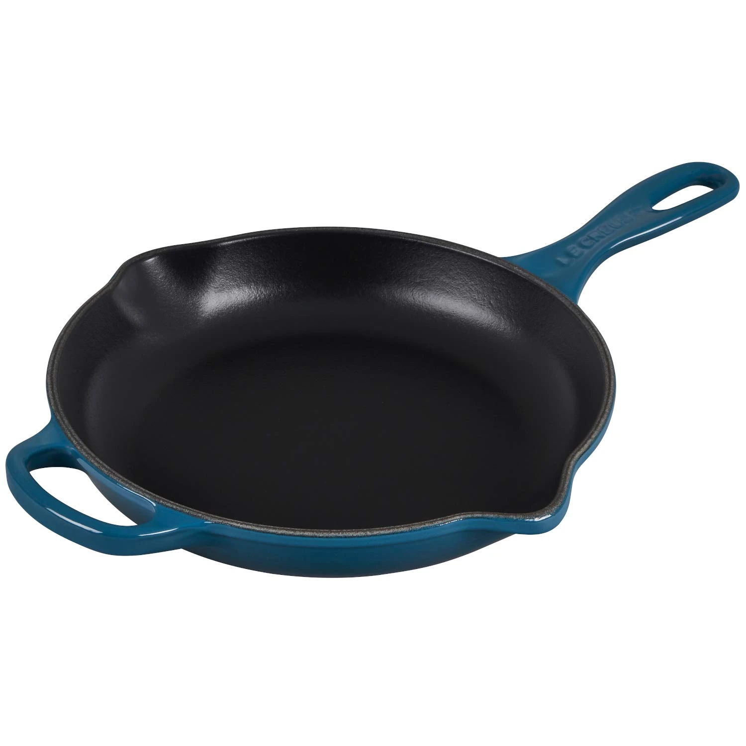 LE CREUSET Signature Enamelled Cast Iron Skillet Frying Pan with Helper Handle and Two Pouring Lips, 23 cm, Deep Teal, 20182236420422