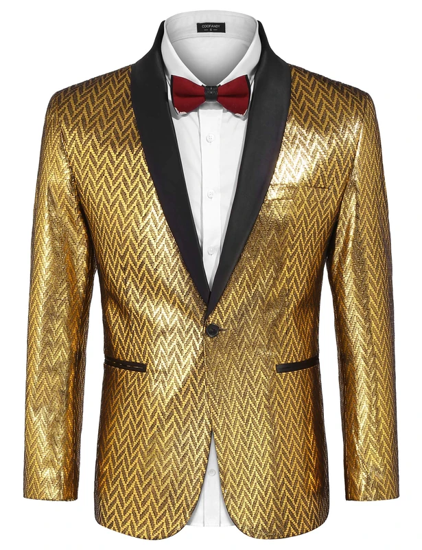 COOFANDY Men's Tuxedo Jacket Slim Fit Shawl Lapel Blazer One Button Suit Jackets for Party Prom Wedding Dinner, Golden Yellow, L