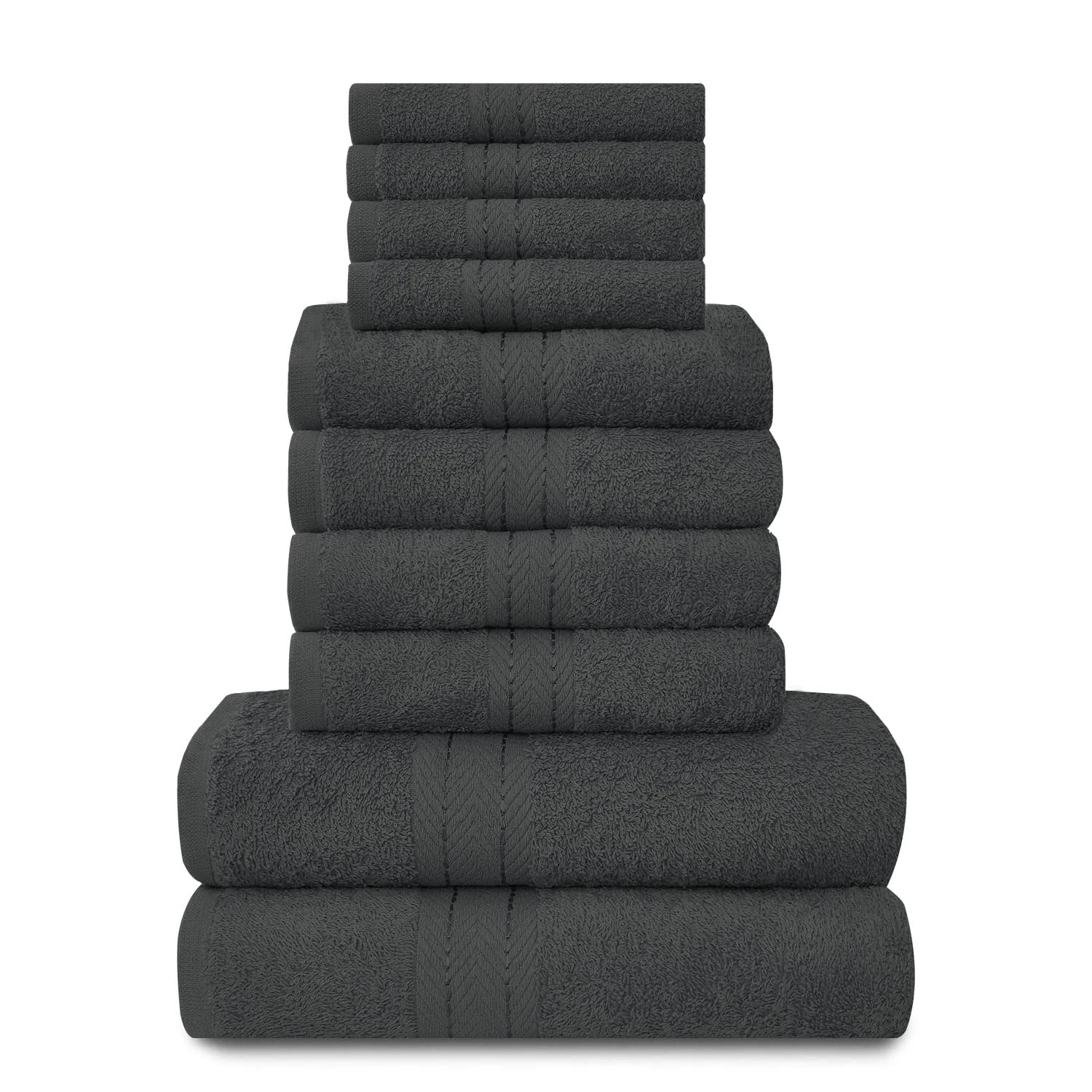 GC GAVENO CAVAILIA Towels Family Bale Set - 10 Piece 100% Egyptian Cotton, 4x Face 4x Hand 2x Bath Towel, Premium Quality Highly Water Absorbent Bathroom Accessories, Machine Washable, Charcoal