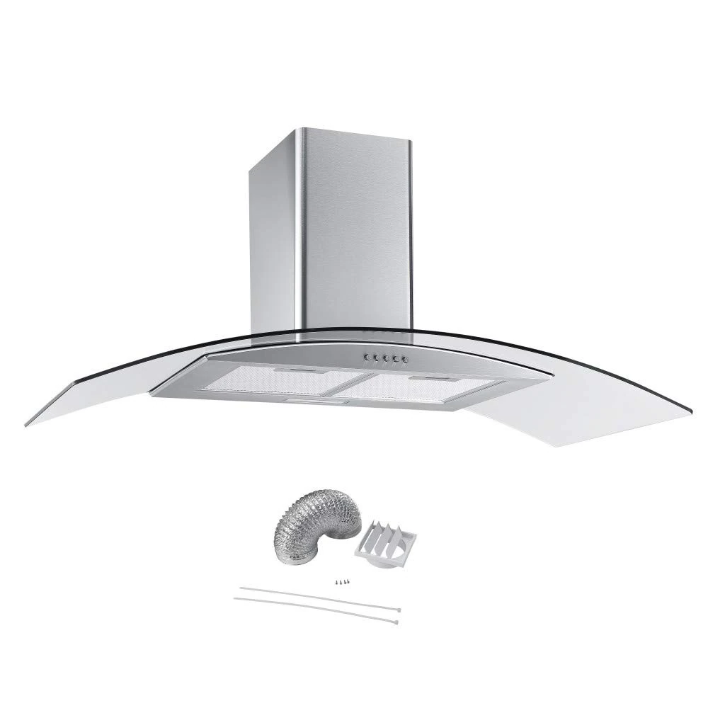 Cookology CGL100SS Stainless Steel 100cm Curved Glass Cooker Hood & Ducting Kit