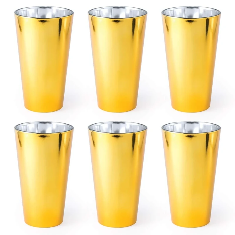 eBuyGB Modern Highball Drinking Metallic Silver Cup Water Juice Wine Glass Party Tumbler, 480ml, Gold