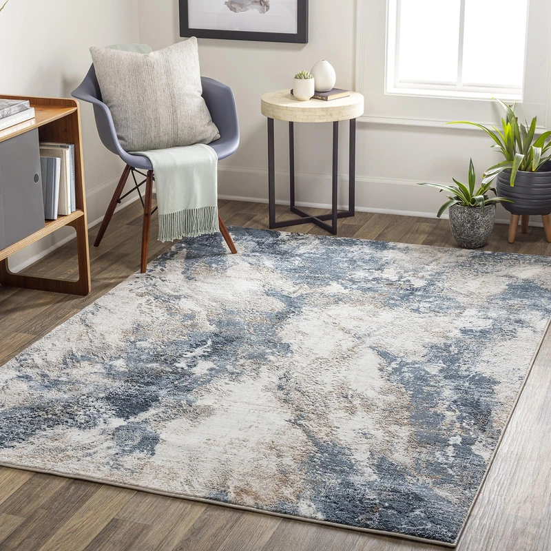 Livabliss Leno Abstract Area Rug, 160 x 213 cm, Sky Blue & Ivory, 100% Polyester Medium Pile, Jute Backing, Machine Woven Indoor Carpet for Living Room, Bedroom & Lounge
