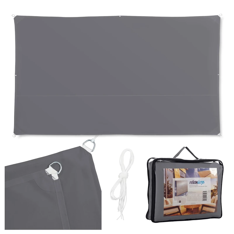Relaxdays Shade Sail, Rectangular, Water-Repellent, UV-Protection with Tethers, Balcony Canopy, WxD: 2x4 m, Grey