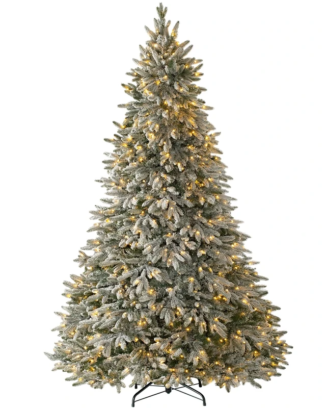 WeRChristmas Pre-Lit Frosted Snow Christmas Tree with 650 Chasing Warm LED Lights, Multi-Colour, 7.5 feet/2.25m