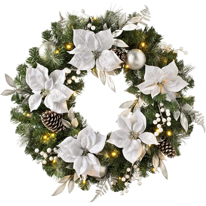 WeRChristmas Luxury Pre-Lit Decorated Wreath with 50 LED Lights