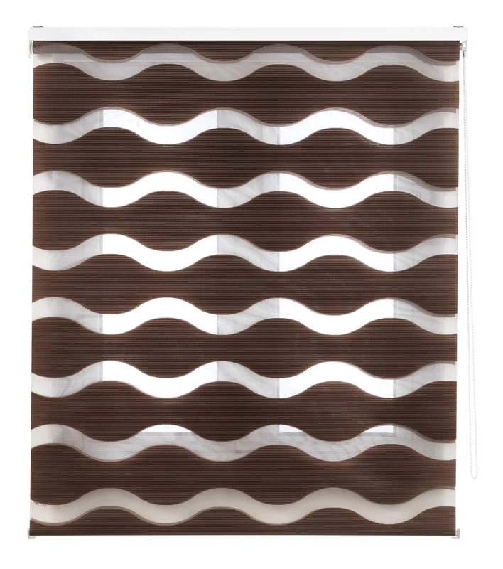Blindecor Lira Waves - Double layered roller blind, Night and Day. Brown, 100x180cm (width x height)