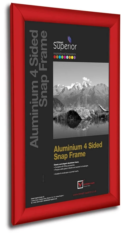 SECO Superior A1 Aluminium 4 Sided 25mm Front Loading Picture/Poster Snap Frame - Red REDA1