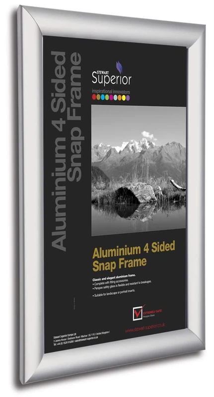 Stewart Superior A0 Aluminium 4 Sided 25mm Front Loading Picture/Poster Snap Frame - Silver