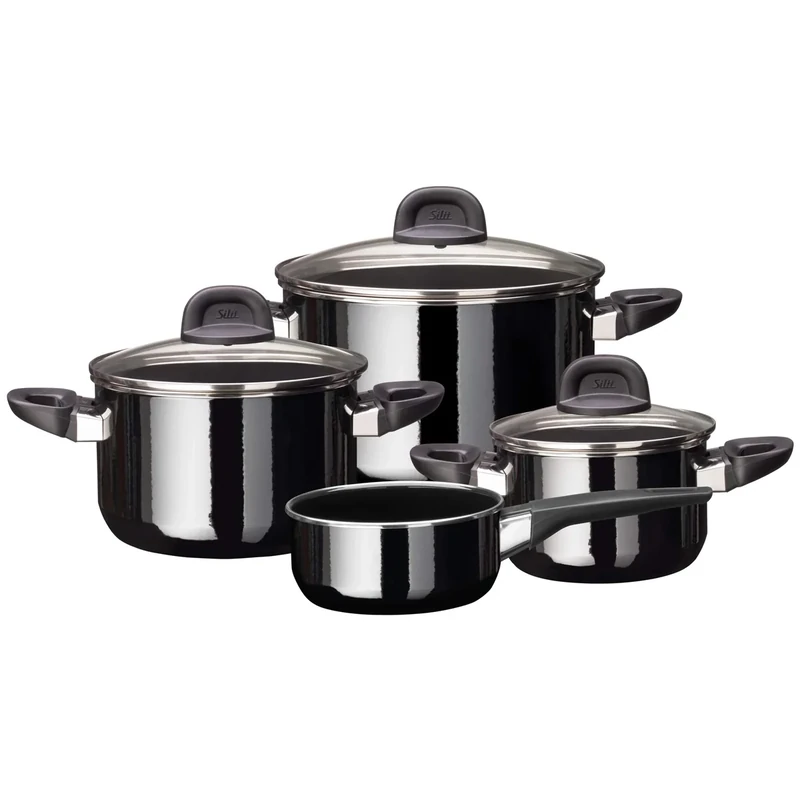 Silit Modesto Line 4-Piece Saucepan Set with Glass Lids Silargan Functional Ceramic Induction Saucepan Black