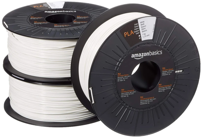 Amazon Basics PLA 3D Printer Filament, 1.75 mm, White, 1 kg Spool, 3 Spools