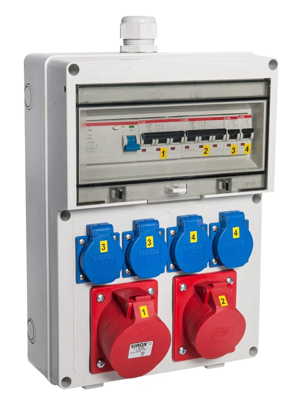 VOTHA® Wuerzburg Wall Distributor Wired with FI Switch Socket 230 V~ 4, CEE 16 A, 400 V~ 1, CEE 32 A, 400 V~ 1, LS 16 A, 1-Pole, C 2, LS 16 A, 3-Pole, C 1, LS 32 A, 3-Pole, C 1