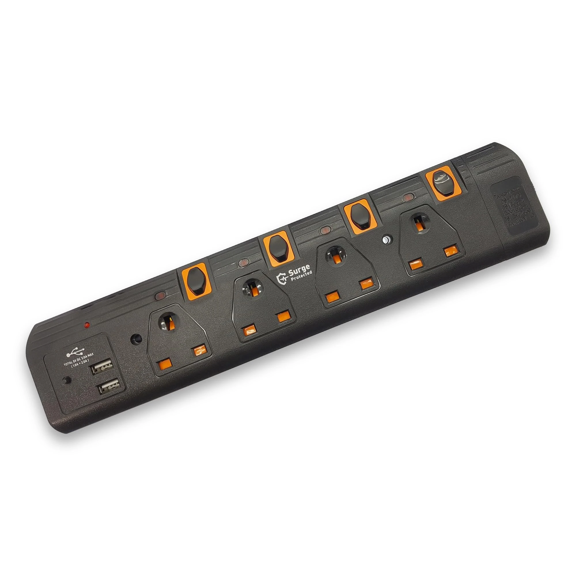 Innoteck 4 Way Extension Lead - Plastic Power Board with 5m Cable Dual USB Ports Multi Socket Plug Extension with Strip Surge Protection & Indicator, 13A Fused 4 Plug for Home, Office & Kitchen, Black