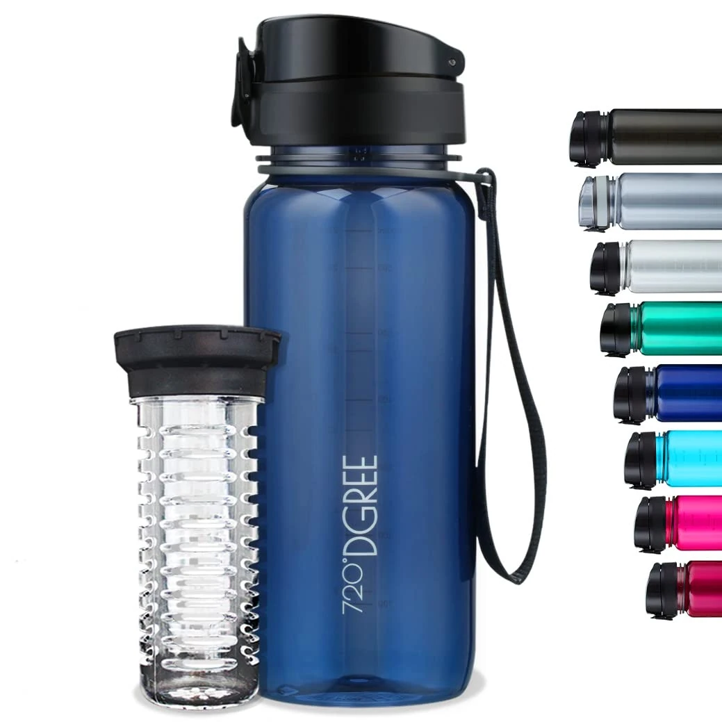 720°DGREE Water Bottle “uberBottle“ - 650 ml crystalClear +Fruit-Infuser - BPA-Free Tritan, Leakproof, Reusable Drinking Bottle - Sports Bottle for Gym, School, Fitness, Cycling, Travel, Office