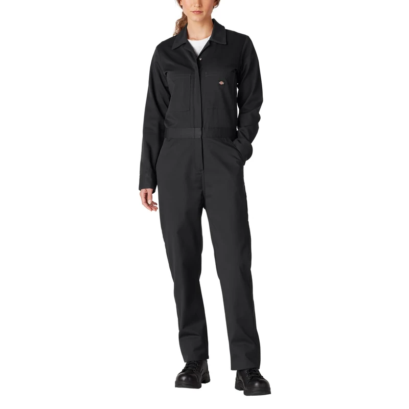 Dickies Women's Long Sleeve Cotton Twill Work Utility Coveralls, Black, L UK