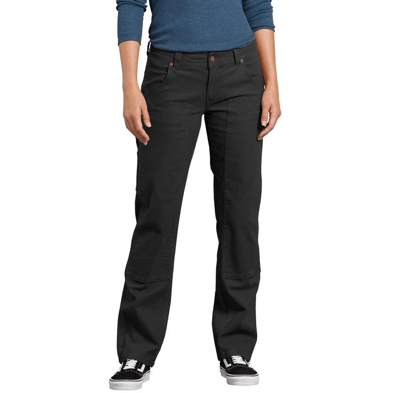 Dickies Women's Relaxed Straight Stretch Double-Front Carpenter Pant Work Utility, Rinsed Black, 8