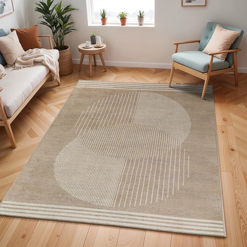 Livabliss Mombasa Geometric Rug - Scandi Area Rugs Living Room 160x216 cm, Dining, Kitchen - Neutral, Abstract Patterned Rugs, Boho Style, Easy Care Pile - Large Rug, Brown and Beige
