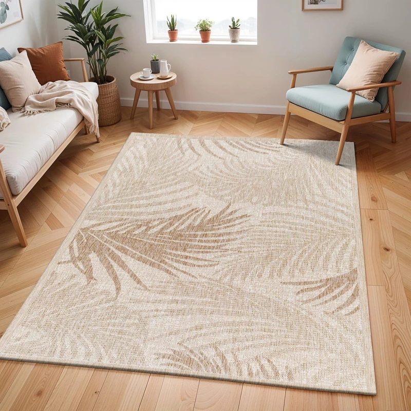 Livabliss Morenos Indoor Outdoor Rug - Large Boho Rugs for Living Room 160x213 cm Dining, Kitchen Carpet, Patterned Neutral & Coloured Rugs, Waterproof, Stain Durable - Beige and Ivory