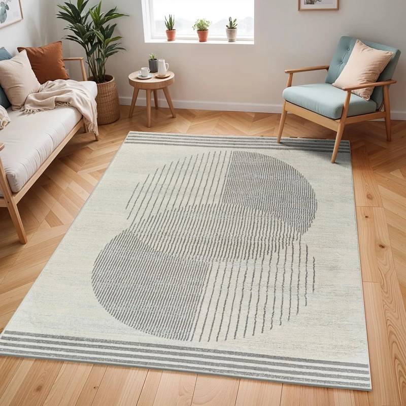 Livabliss Mombasa Geometric Rug - Scandi Area Rugs Living Room 200x274 cm, Dining, Kitchen - Neutral, Abstract Patterned Rugs, Boho Style, Easy Care Pile - Large Rug, Cream, Grey and Beige
