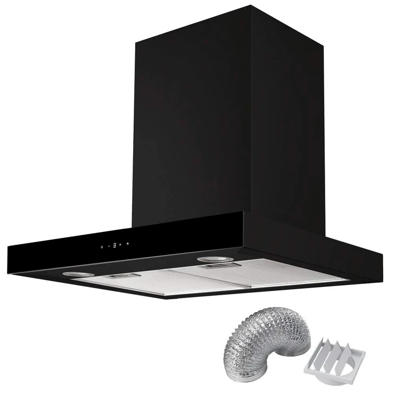 Cookology Designer Box Cooker Hood, Touch Control T Shaped Kitchen Extractor Fan & Ducting Kit (60cm, Black)