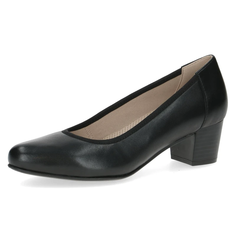 CAPRICE Comfort Women's Leather Pumps with Block Heel, Black (Black Nappa), 6 UK
