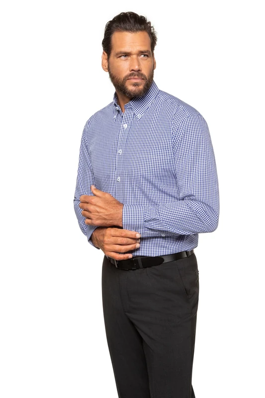 JP 1880 Menswear Big & Tall Plus Size L-8XL Easy Care Button Down Collar Comfort Fit Check Shirt Light Blue Multi 8XL 722859 71-8XL