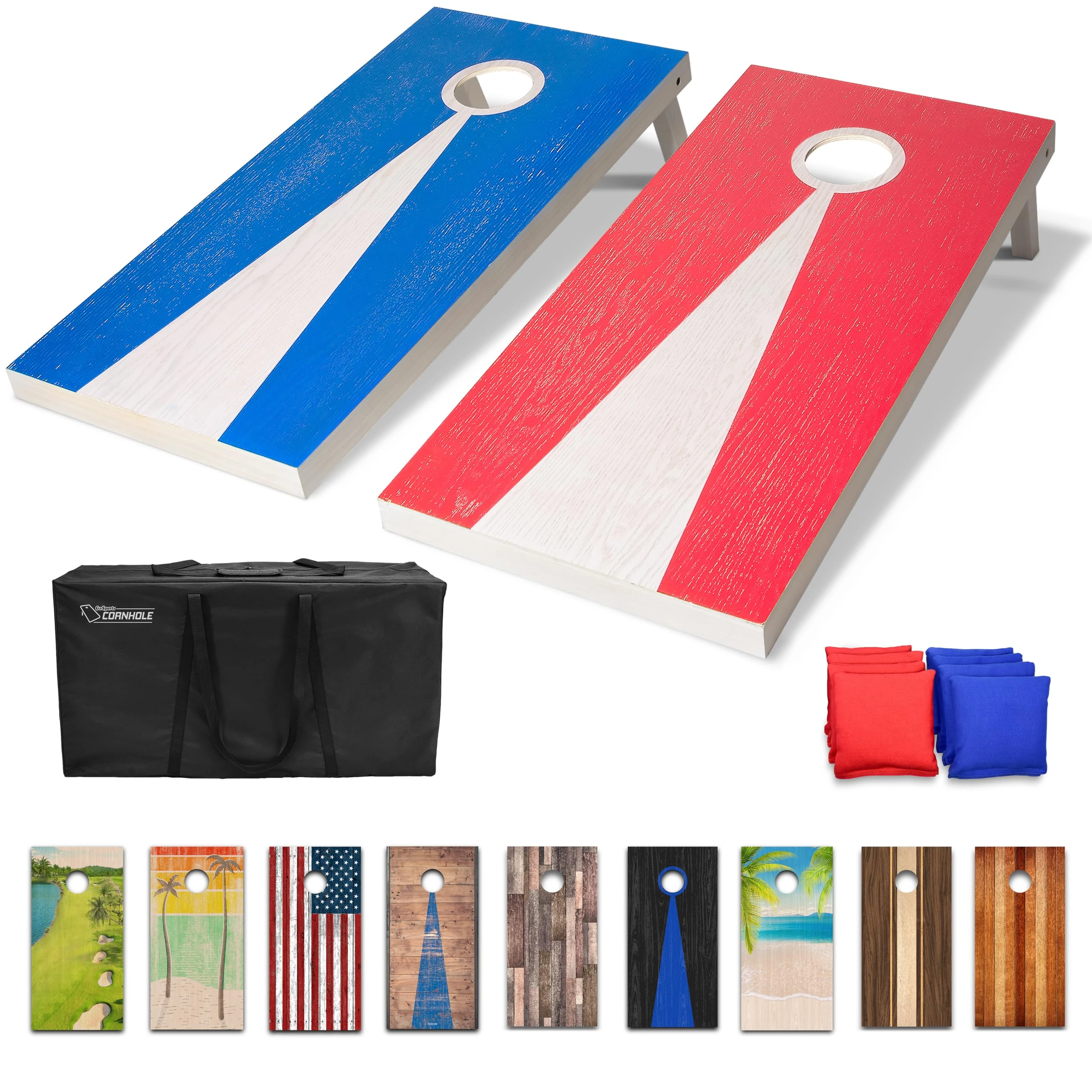 GoSports 4 x 2 ft Regulation Size Wood Cornhole Board Set - Light Wood Design, Includes 2 Boards, 8 Bean Bags, Carrying Case and Game Rules