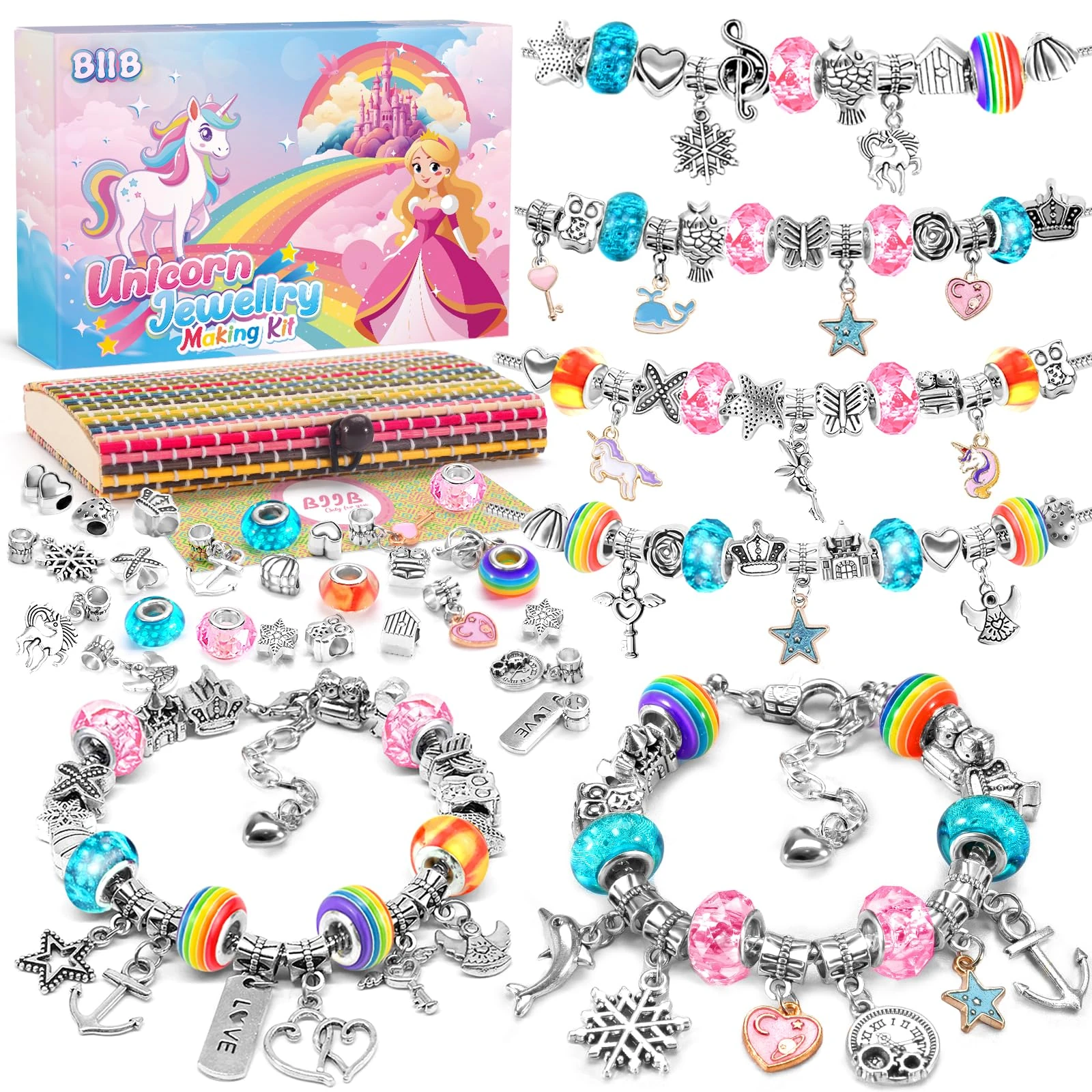 BIIB Unicorn Gifts for Girls, Bracelet Jewellery Making Kit, Stocking Fillers for Teenage Girls Gifts, Arts and Crafts for Kids 5 6 7 8 9 10 Age, Christmas Gifts Birthday Presents