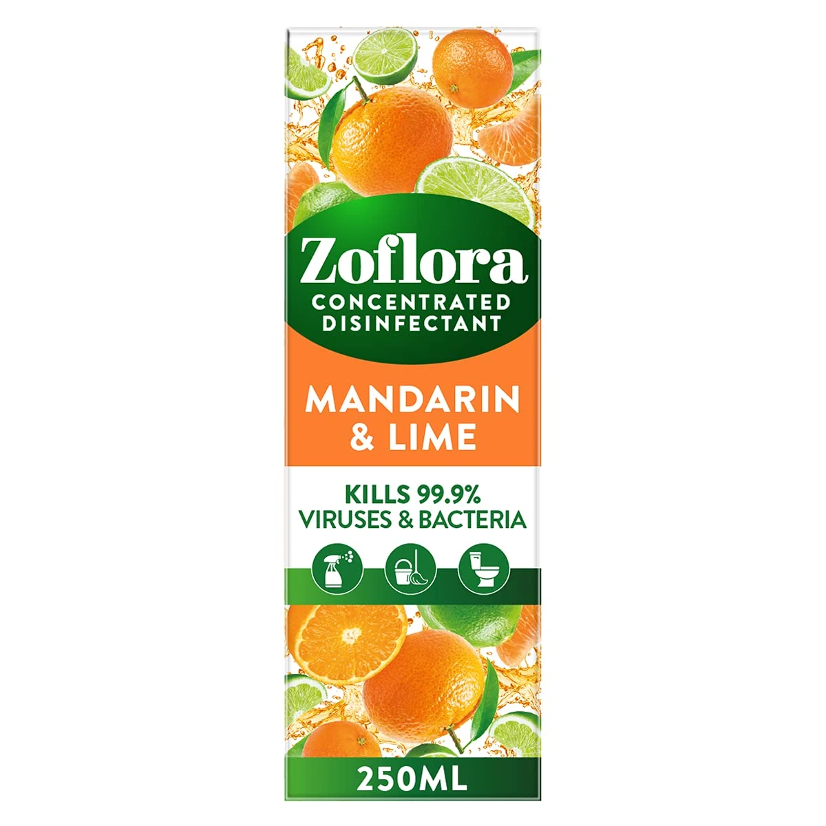 Zoflora Mandarin & Lime Concentrated Multipurpose Disinfectant Liquid, Antibacterial & Multi-Surface, Pet Safe Disinfectant, Kills 99.9% Of Bacteria & Viruses, 1 X 250 ml