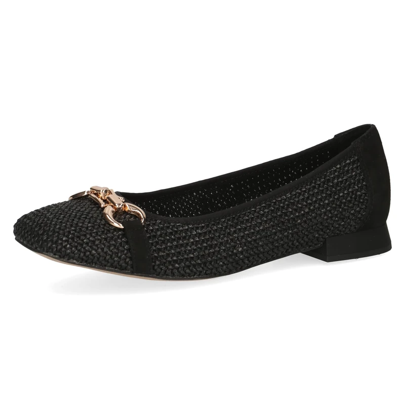 CAPRICE Women Ballet Flats Raffia Elegant, Black (Black Comb), 7.5 UK