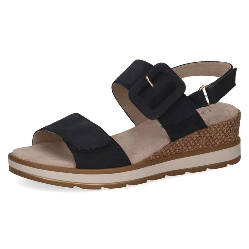 CAPRICE Women Sandals Heeled Leather with Footbed, Blue (Ocean Nubuc), 6 UK