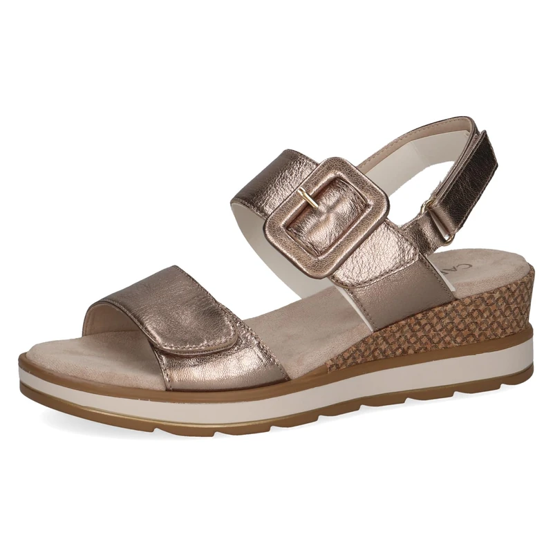 CAPRICE Women's Wedge Sandals, Taupe Metallic - G width, 5.5 cm Heel, Synthetic Outsole, Textile Insole, Adjustable Strap, Christmas