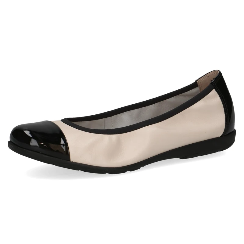 CAPRICE Women Ballet Flats Leather with Patent Finish, Multicolor (Cream/Black), 4 UK