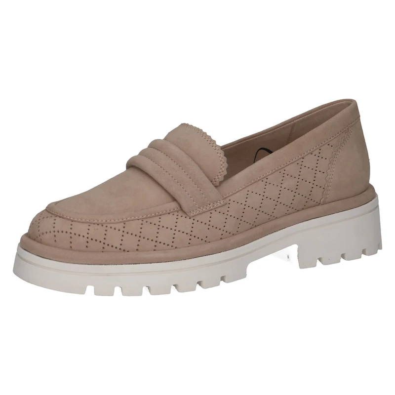 CAPRICE Women's Leather Loafers with Block Heel, Beige (Sand Suede), 6.5 UK
