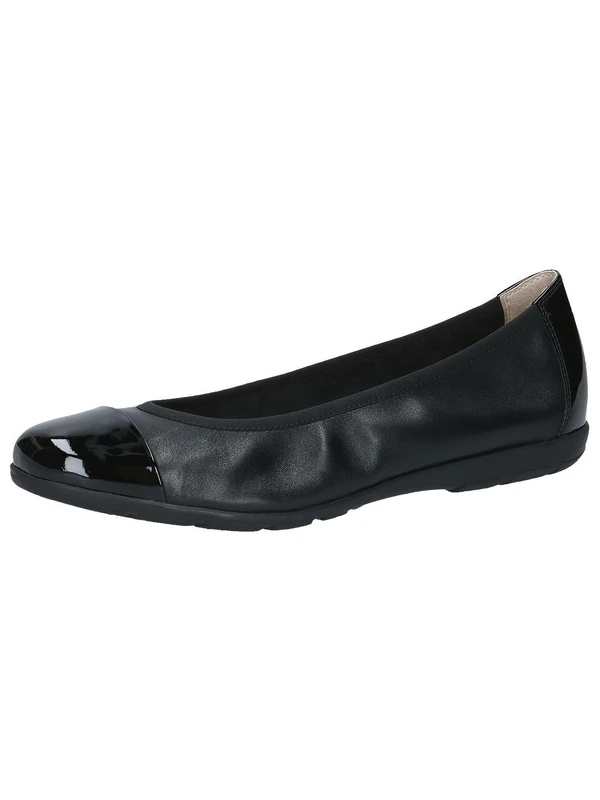 CAPRICE Women Ballet Flats Leather with Patent Finish, Black (Black Comb), 3.5 UK