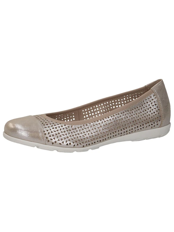 CAPRICE Women Ballet Flats Leather with Perforated Pattern, Beige (Taupe Metallic), 5 UK