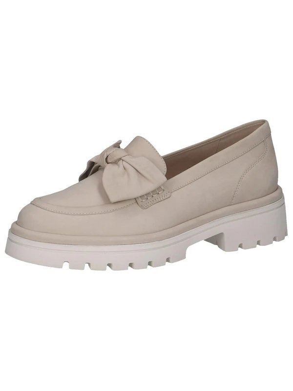 CAPRICE Women's leather slip-ons with bow, Beige (Snow Nubuc), 7.5 UK