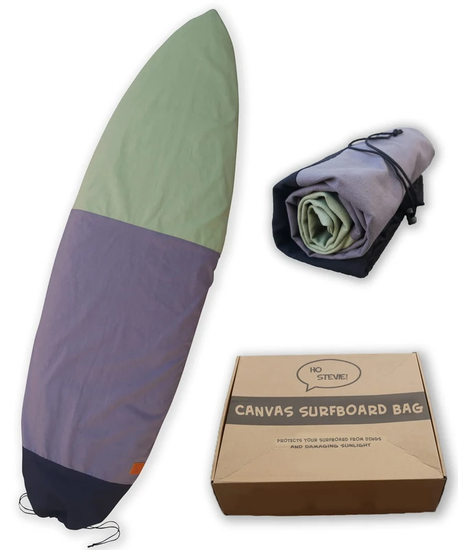 Ho Stevie! Canvas Surfboard Bag Cover - No Melted Wax on Car - Sun/Ding Protection (Black/Gray/Green, 6'0") - Image 1