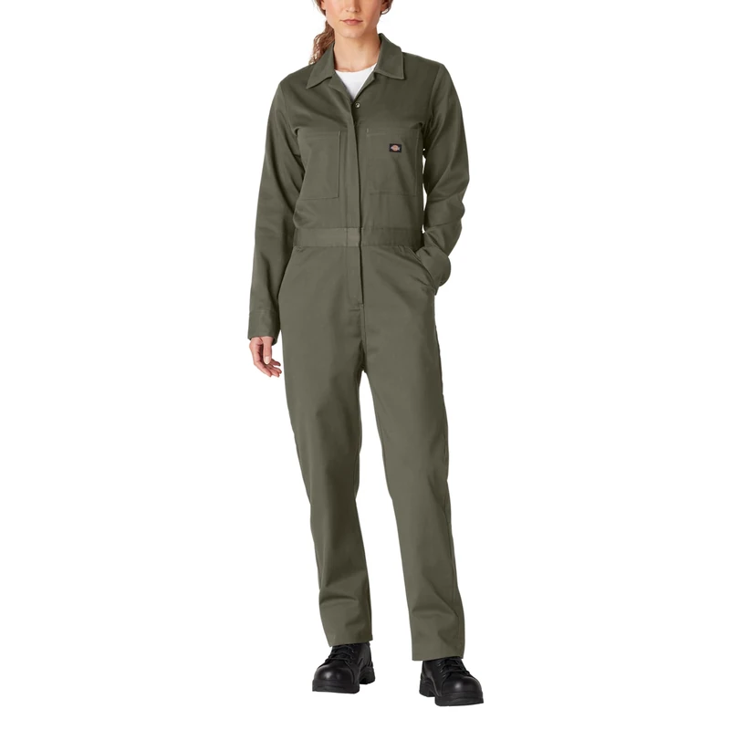 Dickies Women's Long Sleeve Cotton Twill Coverall Work Utility, Moss, XS