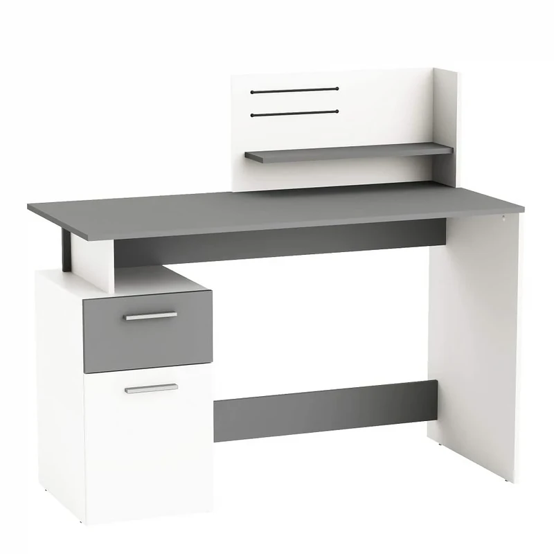 Demeyere Platone Scrivania multimediale, Legno, Bianco/Grigio Scuro, 121,5 cm x 55,1 cm x 109,7 cm